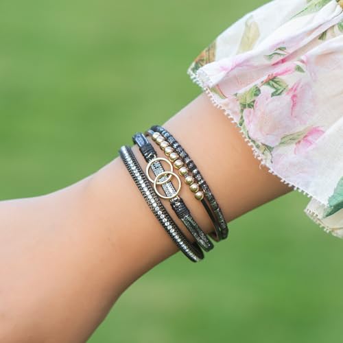 FANCY SHINY Mothers Day Gifts Boho Leather Wrap Bracelet Stackable Infinity Chunky Cuff Bracelets Western Hippie Outfits Jewelry Valentine Gifts for Women - color: Shiny Black