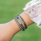 FANCY SHINY Mothers Day Gifts Boho Leather Wrap Bracelet Stackable Infinity Chunky Cuff Bracelets Western Hippie Outfits Jewelry Valentine Gifts for Women - color: Shiny Black