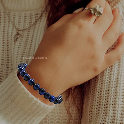 Amazing Gemstone Blue Tiger Eye Star Bracelet for Women Men's Gifts - Protection Healing Crystal Bracelet - 8mm Gemstone Beaded Adjustable Bracelet Pulseras Para Hombres Mujer Stocking Stuffers - color: Blue Tiger Eye (Star)