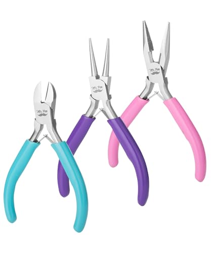 Mr. Pen- Pliers for Jewelry Making, 3 Pack, Chain Nose, Round Nose Pliers Set and Wire Cutter for Beading, Wire Wrapping, Jump Rings, Jewelry Repair, Crafting, DIY - color: Candy Colors