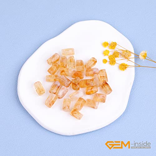 GEM-Inside 27Pcs 8x12mm Natural Yellow Citrine Quartz Crystal Faceted Freeform Tube Column Chakra Beads for Jewelry Making Full 15" Strand Power Energy Healing - color: Yellow Citrine