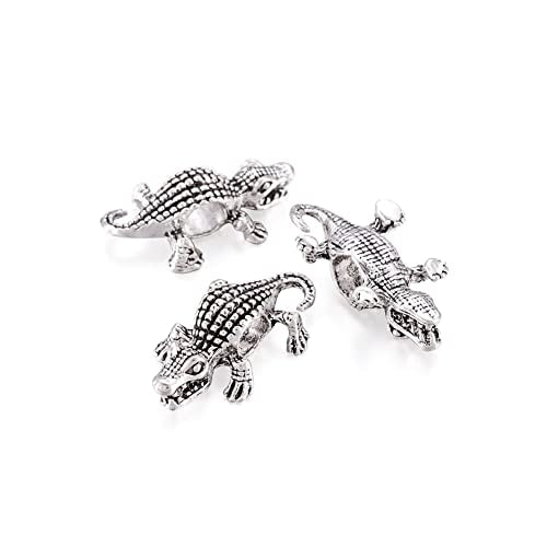 Fashewelry 50Pcs Large Hole Silver Crocodile European Spacer Beads Tibetan Metal Animal Alligator Charm Beads 24x15mm for Snake Chain Men Jewelry Making - color: Antique Silver Crocodile
