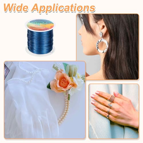 HARFINGTON Wire 328ft Length 26 Gauge Copper Craft Jewelry Wrapping Wire Tarnish Resistant Beading for Jewelry Making Supplies Crafting, Blue - color: Blue