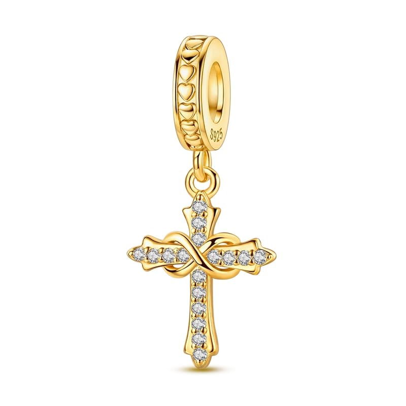 Mother Heart Charms for Bracelets Love Mom Flowers Charm Jewellery for Women - style: Golden Cross Love