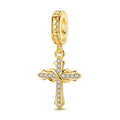 Mother Heart Charms for Bracelets Love Mom Flowers Charm Jewellery for Women - style: Golden Cross Love