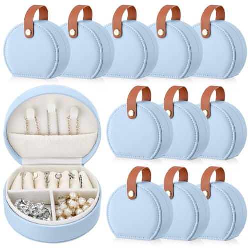 Weysat 12 Pack Travel Jewelry Case Bridesmaid Gifts Box Bulk Small Leather Earring Organizer for Women Proposal Return Gift (Blue) - color: Blue