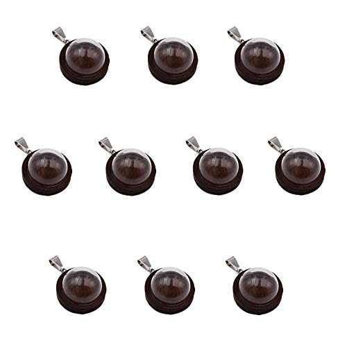 ZenRa 10-Piece Glass Dome Vial Pendant Set with Wooden Base - Hollow Glass Cabochons (20mm, Dark Coffee) - size: 20mm Dome Dark Coffee