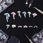 12 Grids Pink & Blue Mixed Ribbon Bow Nail Charms - Fresh Pastel Resin Bow Nail Decorations, Two-Tone Bow Nail Gems for Acrylic/Gel Nails DIY Manicure