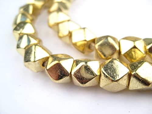 The Bead Chest Cornerless Cube Beads - Full Strand of Faceted Ethnic Metal Spacers (9mm, Gold) - color: Gold, size: 9mm