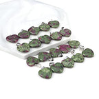 LE SKY 20 Pcs natural stone pendants heart shape healing stone charms for jewelry making - color: epidote