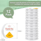 Phinus 12 Roll Bracelet String, 6 Sizes (0.4-1.0mm), Elastic, Transparent, Perfect for Jewelry Making