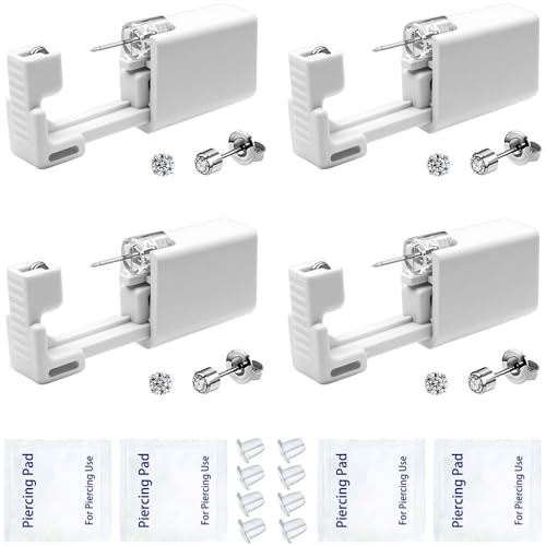 4 Pack Ear Piercing Gun Kit, Disposable Ear Piercing Gun with Silver Earring Studs Safety Ear Piercing Gun Kit Tool - size: 3mm