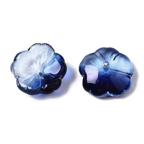 KISSITTY 100pcs Flower Glass Beads Dark Blue Crystal Aesthetic Flowers Drilled Bead Caps Charm Spacers for DIY Necklaces Earrings Bracelets Jewelry Craft Making for Women - color: Dark Blue