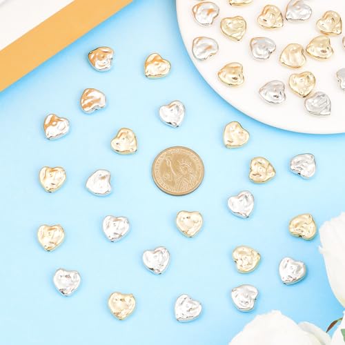1 Box 200PCS Plastic Heart Shaped Beads with Small Holes Gold Silver Handmade Spacer Loose Platinum Hearts Shape Bead Charms Bulk for Jewelry Making Necklaces Bracelets Diy Craft Supplies - style: Heart