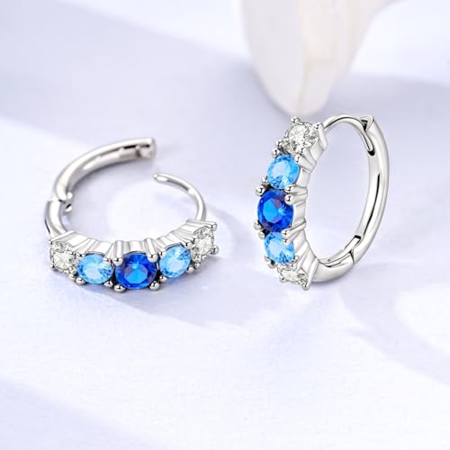 LAZA 925 Sterling Silver Hoop Earrings for Women, Sterling Silver Butterfly Hoops Colorful Flowers Hoop Huggie Earrings Hypoallergenic Jewelry Gifts for Women - color: Blue gradient earrings