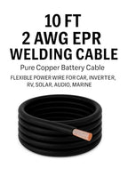 2 AWG EPR Welding Cable, Pure Copper Battery Cable,Flexible Power Wire for Car, Inverter, RV, Solar, Audio, Marine Applications, Black and Red (10 FT Black, 2 AWG) - color: 10 FT BLACK