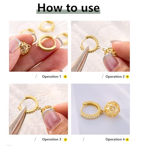 6Pcs Gold Zirconia Hoops for Earrings, Hypoallergenic 14K Goldplated Earring Hooks Round Huggie Zirconia Hoop with Loop Leverback Dangle Earring Making Gold Jewelry Findings Supplies Replacement Set - color: 6PCS_GoldB