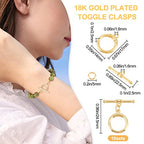 Beebeecraft 10 Sets 18K Gold Plated Toggle Jewelry Clasps Connectors Round Ring Toggle T Bar Clasps Sets for Necklace Bracelet Earring Making, 17x14mm - color: #3