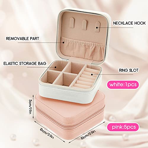 Taiyin Travel Jewelry Case, Bridesmaid Gifts Mini Jewelry Organizer, PU Leather Portable Earring Box for Women Girls - color: White, Pink