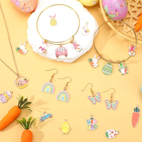 MARFOREVER Easter Charms, 40Pcs/20 Pairs Easter Charms for Jewelry Making, Assorted Egg Bunny Rabbit Enamel Charm Pendants for Bracelet Necklace Earrings Making Accessories - style: Easter