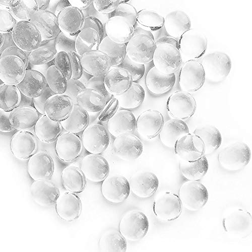 CYS EXCEL Clear Glass Gemstone Beads Vase Fillers (1 LB) Flat Marble Beads Multiple Color Choices Aquarium Decor Rocks Floral Stones Decorative Mosaic Gem Pebbles (Approx. 85-100 PCS) - color: Clear, size: 1 LB