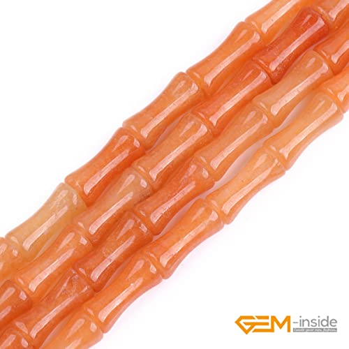 GEM-Inside 30Pcs 5x12mm Natural Orange Aventurine Jade Plant Bamboo Knot Bone Charms Beads for Jewelry Making Power Energy Chakra Stone Beads - color: Orange Aventurine