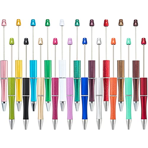 PASISIBICK 20 Colors Plastic Beadable Pens, Assorted Bead Pens for DIY PPL Gift with Shaft Black Ink, 20 Pieces - color: 20 Pcs Plastic Beadable Pens Set