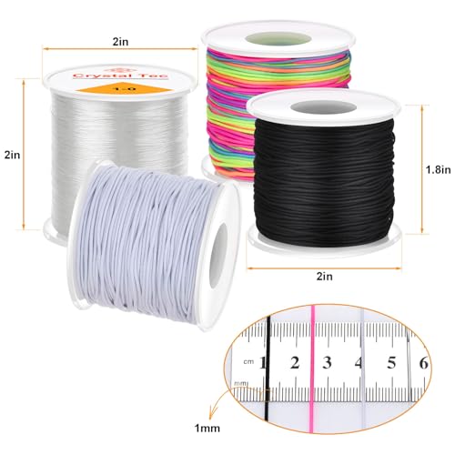 Stretchy Bracelet String Kit(4 Rolls Mixed), 1.0mm Elastic Cord for Beading, Tensile String for Crafts, DIY Friendship Bracelet String for Bracelets, Necklace, Jewelry Making, Crafts and Sewing