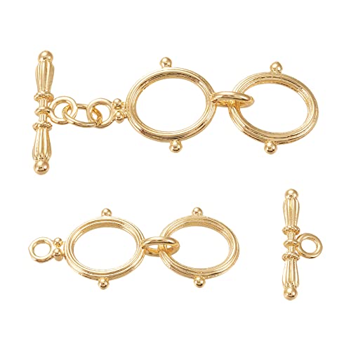 BENECREAT 6 Sets 18K Gold Plated Brass Toggle Clasps Double Ring Clasps and Metal Bar for Necklace Chain Bracelets Jewelry Making Craft DIY