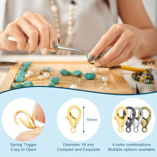 CooBigo 120pcs 16mm Lobster Clasps, Small Metal Alloy Lobster Claw Clasps for Necklace Bracelets Clip, Keychain Ring, Jewelry Making Accessories (Gold) - color: 16mm Lobster Clasps Gold