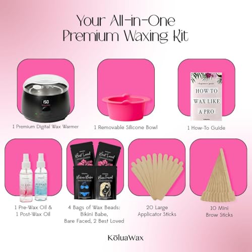KoluaWax Premium Waxing Kit for Women - Beginner Friendly - Complete Wax Kit that includes 14oz of Wax Beads, Applicator, Pre and Post Care, Suitable for Sensitive Skin (Black) - Mothers Day Gifts - color: Black