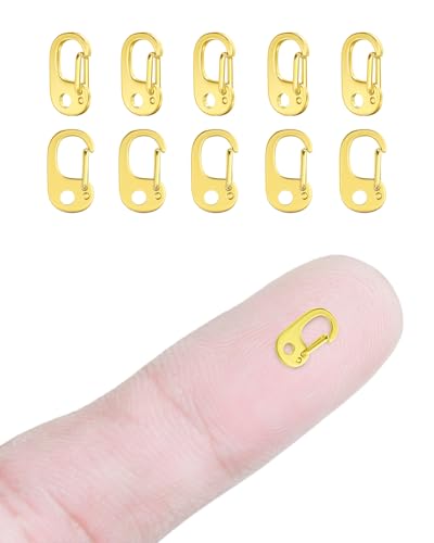 10Pcs Oval Clasp Carabiner Necklace Clasps and Closures Spring Ring Pearl Necklace Enhancer Connector for Jewelry Finding Necklace Bracelet Making - color: Gold, size: Very Tiny (0.31 × 0.18 in)