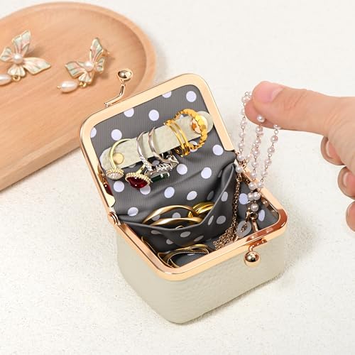 Zivyes Mini Jewelry Box Travel Small Coin Purse Organizer Case Genuine Leather Tiny Size (white 2.9 inches long) - color: White-Standard