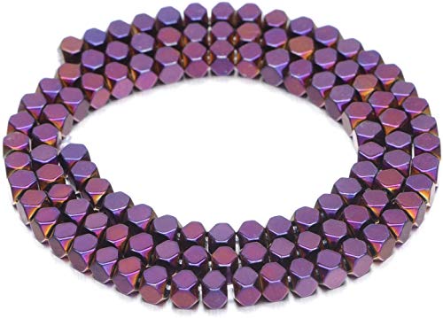 AD Beads Natural Hematite Gemstone Faceted Square Cube Loose Beads 16" (6x6mm, Metallic Purple) - color: Metallic Purple, size: 6x6mm