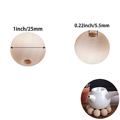 100Pcs 1 Inch Unfinished Wood Beads Round Wooden Spacer Beads Natural Wood Loose Beads - size: 25