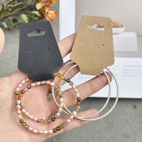 200PCS Bracelet Display Cards Necklace Holder Cards Self Adhesive Jewelry Packaging Selling Card for Small Business (Black with two earring holes, 1.8x4.7 inches) - color: Black with two earring holes, size: 1.8x4.7 inches