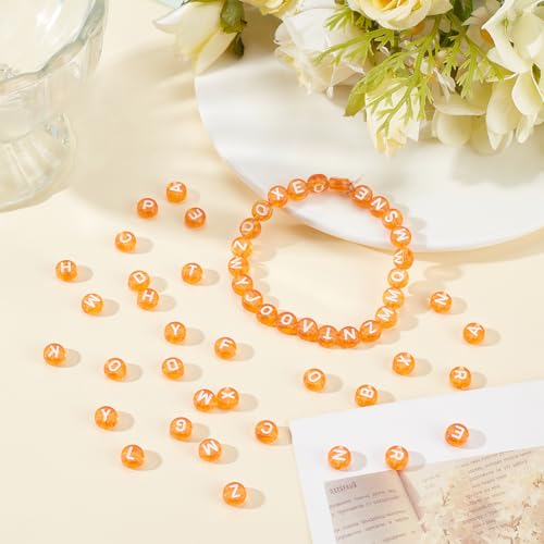1000Pcs Transparent Letter Beads Acrylic Mixed Alphabet Beads Flat Round Disc Spacer Bead White Alphabet Pattern Loose Bead for Bracelet Necklace Jewelry Making 7x4mm Dark Orange - color: Dark Orange