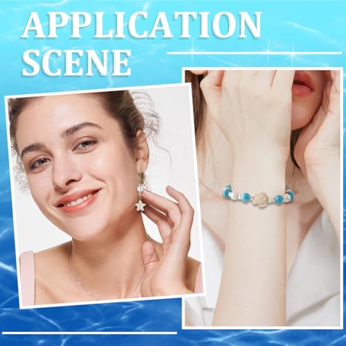 SUNNYCLUE 1 Box 1080Pcs Ocean Bead Kit Startish Sea Turtle Gemstone Beads White Hawaii Ocean Sumer Beads Scallop Fish Bead Glass Pearl Beads for Jewelry Making DIY Earrings Bracelet Necklace Crafts - style: Style 1