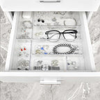 Manalete Drawer Organizers Set of 65, 4 Sizes Clear Plastic Drawer Organizers and Storage Bins for Kitchen, Bathroom, Office, Dresser Desk Drawer Organizer Tray for Jewelry, Makeup, Junk, Gadgets - size: 65pack(0-0-5-10-22-28)