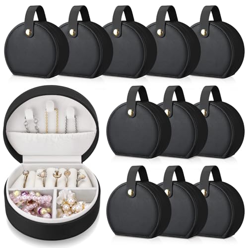 Weysat 12 Pack Travel Jewelry Case Bridesmaid Gifts Box Bulk Small Leather Earring Organizer for Women Proposal Return Gift (Black) - color: Black