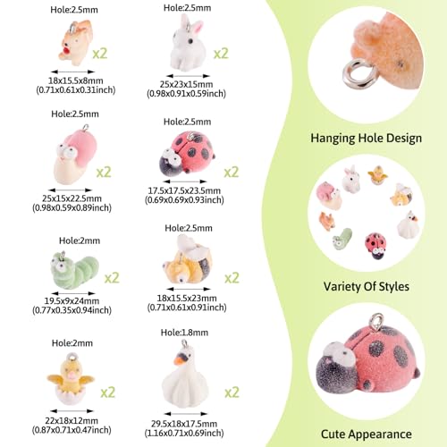 Beadthoven 16Pcs Resin Animal Charms Fuzzy Cute Rabbit Ladybug Bee Worm Duck Mini Pendants Animal Figures Miniature Ornament Cute Charms for Jewelry Making DIY Bracelet Necklace Earrings Keychain - color: Fuzzy-8 Styles