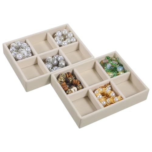 2 Pcs Stackable 6 Grids Drawer Jewelry Organizer, Premium Velvet Jewelry Box Inserts Felt Jewelrys Tray for Drawers Inserts Storage Tray Display Case Stud Earrings Bracelets Necklace Rings
