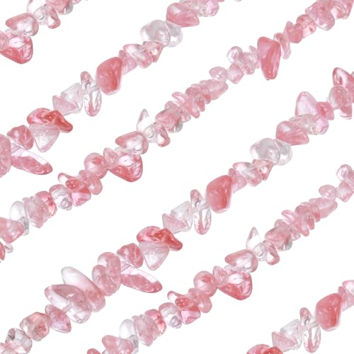 MECCANIXITY 310 Pcs Natural Drilled Watermelon Crystal Gemstone Chips Bulk 5mm to 8mm Dia. Irregular Tumbled Crystal Chip Beads for Jewelry Making Craft Supplies (Watermelon Red) - color: Watermelon Crystal, size: 5-8mm