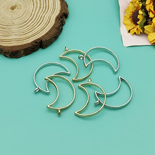 60pcs Open Bezels for Resin,Open Bezel Pendants Backs Hollow Frame Pendants Geometric Hollow Bezel Pendant Open Frame Pendant for Pressed Flower,Earrings,Bracelet,DIY Crafts(K Gold,White K) - color: K Gold,White K;Moon