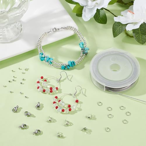 BENECREAT 33Feet Stainless Steel Beading Wire, 7 Strand 1mm, with 200Pcs Jump Rings, 20Pcs Lobster Claw Clasps, 100 Pcs Bead Tips and 200Pcs Crimp Beads, Jewelry Making Supply