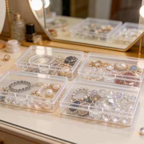 12 Pack Rectangular Clear Plastic Storage Containers Box with Hinged Lid for Beads and Other Small Craft Items (5.3 x 3.1 x 1.18 inch) - size: 5.3 x 3.1 x 1.18 inch