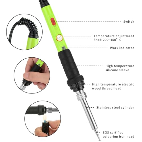 Soldering Iron Kit, 60W Soldering Iron with 5pc Interchangeable Tips, 10-in-1 Adjustable Temperature Solder Welding Tools, Fast Heating, Electronic Repair, 110V, Green - color: 10-in--1