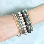 RIAH FASHION Multi Color Stretch Beaded Stackable Bracelets - Layering Bead Strand Statement Wrap Bangles - color: Mermaid Glass - Black, size: 7.0 Inches Length