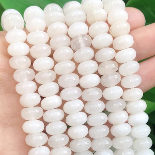 Songxi 5x8mm Natural White Jade Stone Rondelle Beads, 75 PCS Spacer Round Abacus Beads for Jewelry Making, Gemstone for Bracelet Necklace, Arts and Crafts - color: White Jade