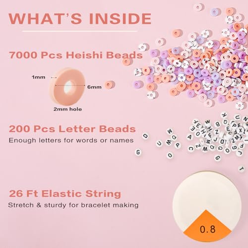 ADIIL 7200pcs Clay Beads Bracelet Making Kit, 6mm Polymer Heishi Beads for Jewelry Making, Friendship Bracelet Kit Birthday Gift for Adults Pink - color: Pink